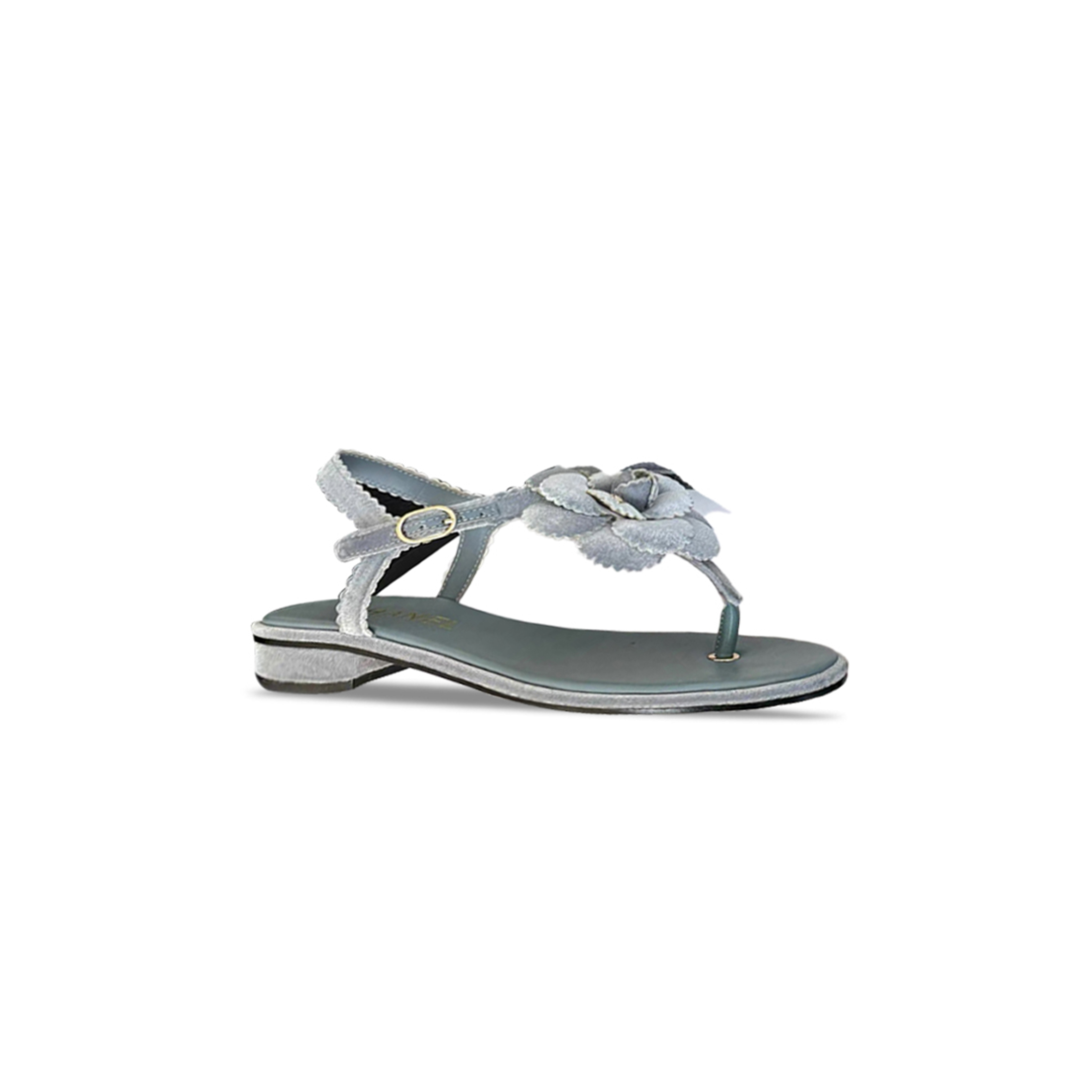 CHANEL SUEDE CAMELLIA THONG SANDALS 